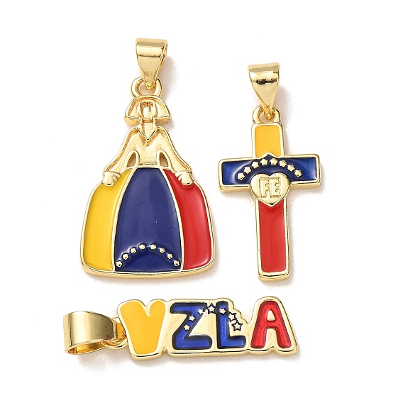 Венесуэльские латунные эмалированные подвески, золотые