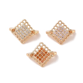 Brass Micro Pave Cubic Zirconia Spacer Bars, Rhombus, Golden