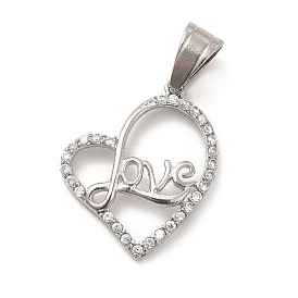 Mother's Day Theme 304 Stainless Steel Pendants, with Crystal Rhinestone, Heart and Word "Love" Charms