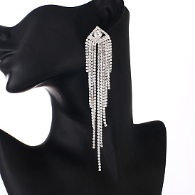 Chic Crystal Tassel Bridal Earrings with Claw Chain for Women - Long Dangling Ear Drops (E716)