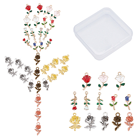 66Pcs 13 Style Alloy Rose Pendants, Alloy Enamel Pendants, Tibetan Style Alloy Pendants, Rose Shape