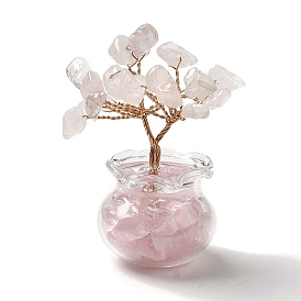 Natural Gemstone Chips Tree Decorations, Glass Vase Base Copper Wire Feng Shui Energy Stone Gift for Home Desktop Decoration