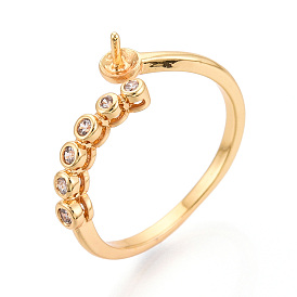 Латунные микрофибровые кубические цирконии чашки колец оправы, регулируемые настройки колец для полупросверленных бусин, без кадмия, без никеля и без свинца