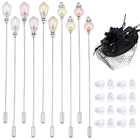 10pcs 5 styles broches en laiton, avec abs en plastique imitation perle