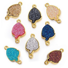 Brass Links Connectors, with Druzy Resin, Golden Plated Color, Strawberry