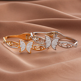 Butterfly Open Bracelet with Full Diamond - French Design, Non-fading, Light Luxury.