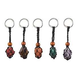 Gemstone Keychain, with Iron Loose Leaf Book Binder Hinged Rings and Nylon Thread