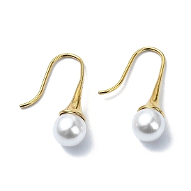 Ion Plating(IP) 304 Stainless Steel Dangle Earrings, with Round Plastic Pearl