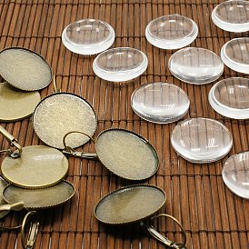 25mm Transparent Clear Domed Glass Cabochon Cover for Brass Photo Leverback Earring Making, Earring: 38x26mm, Glass: 25x7.4mm