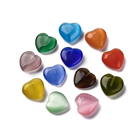 Бусины Кошачие Глаза, сердце, половине просверлил
