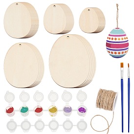 DIY Easter Pendant Decoration Making Kits, Including Unfinished Wooden Pendants, Jute Twine, Plastic Empty Paint Palette & Paint Brushes Pens