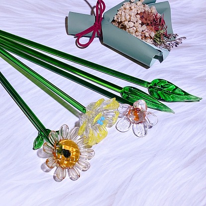 Colored glass flowers simulated flower arrangement pole cactus decoration handmade glass flowers simple