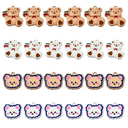 24Pcs 4 Style Alloy Spray Painted Enamel Pendants, Cadmium Free & Lead Free, Bear