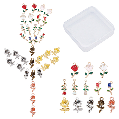 66Pcs 13 Style Alloy Rose Pendants, Alloy Enamel Pendants, Tibetan Style Alloy Pendants, Rose Shape