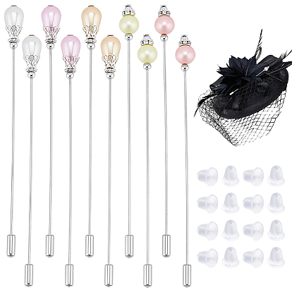 10pcs 5 styles broches en laiton, avec abs en plastique imitation perle