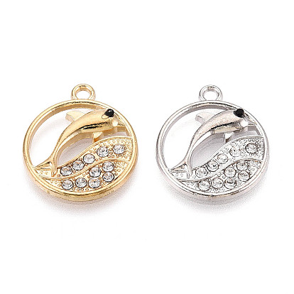 Подвески из сплава и страза, плоский круглый и дельфин, без свинца и без кадмия