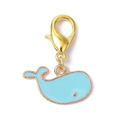 Whale Alloy Enamel Pendant Decoration, with Lobster Claw Clasps