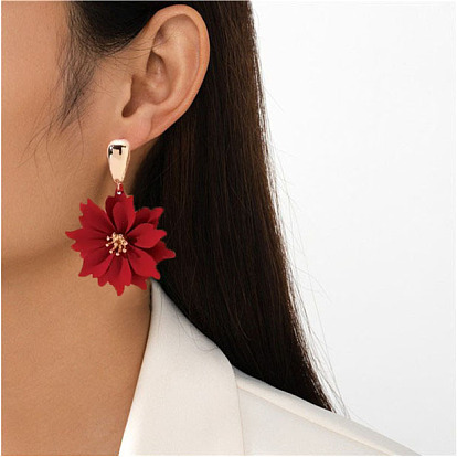 Серьги-гвоздики из железа с цветком, золотые