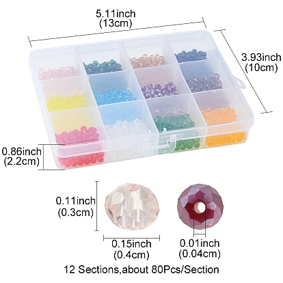 960Pcs 12 Colors Glass Beads, Faceted, Rondelle