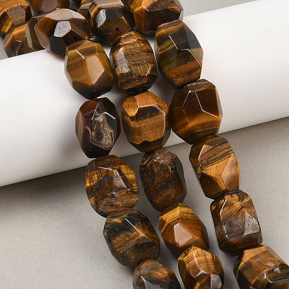 Природных тигровый глаз бисер нитей, овальные, граненые, с бисером