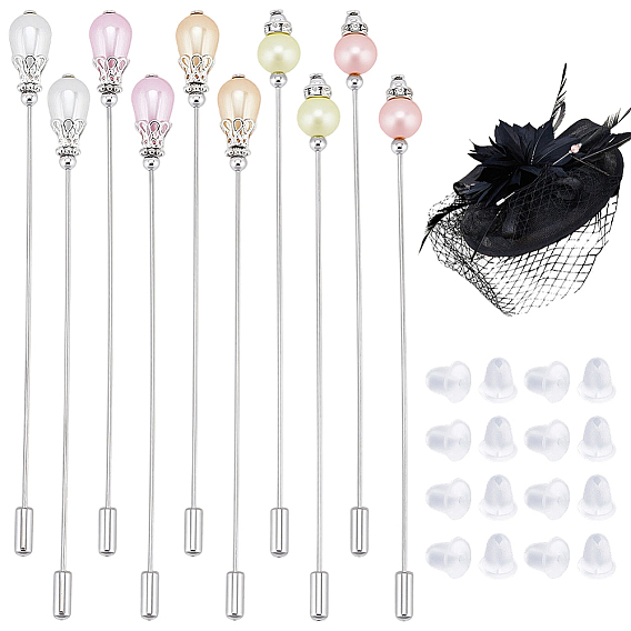 10Pcs 5 Styles Brass Brooches, with ABS Plastic Imitation Pearl