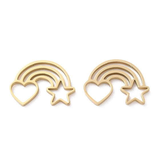 Ионное покрытие (ip) 304 кабошоны из нержавеющей стали, радуга с сердцем и звездой