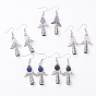 Natural Gemstone Dangle Earrings, with Brass Earring Hooks and Alloy Finding, Antique Silver, Angel