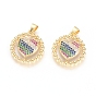 Brass Micro Pave Cubic Zirconia Pendants, Long-Lasting Plated, Flat Round with Heart