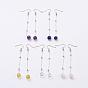 Natural Gemstone Beads Dangle Earrings, with Brass Chains and Brass Earring Hooks