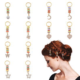 2 наборы наборы аксессуаров для волос своими руками, подвески из сплава со стразами, железное прыгающее кольцо и бусины из полимерной глины ручной работы, для укладки волос, смешанные формы