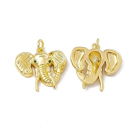 Rack Plating Brass Micro Pave Cubic Zirconia Pendants, with Jump Ring Cadmium Free & Lead Free, Long-Lasting Plated, Elephant Head Charm