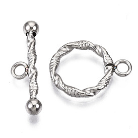201 Stainless Steel Toggle Clasps, Textured, Ring