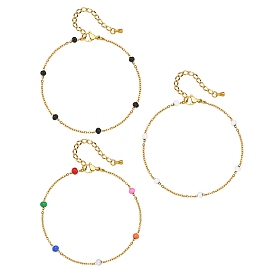 Golden Tone Stainless Steel Enamel Cable Chain Anklets for Women