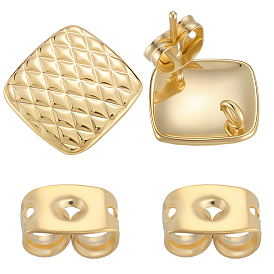 10шт. латунные серьги-гвоздики, с латунными фрикционными гайками 10шт., ромб