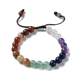 Round Natural Mixed Gemstone Braided Bead Bracelets, Chakra Theme Adjustable Bracelet