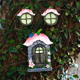 Luminous Resin Fairy Window & Door Figurines Ornaments, Glow in the Dark, for Garden Courtyard Tree Decoration