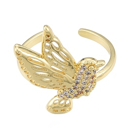 Clear Cubic Zirconia Bird Open Cuff Ring, Brass Jewelry for Women