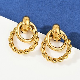 304 серьги-гвоздики с витым кольцом из нержавеющей стали