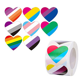 Rainbow Color Paper Sticker Labels, Self-adhesive Stripe Decals, for Suitcase, Skateboard, Refrigerator, Helmet, Mobile Phone Shell, Heart