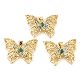 Real 18K Gold Plated Rack Plating Brass Micro Pave Cubic Zirconia Pendants, Long-Lasting Plated, Cadmium Free & Lead Free, Butterfly
 Charms
