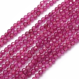 Lab Grown Red Corundum Beads Strands, Faceted, Round