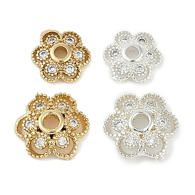 Brass Micro Pave Clear Cubic Zirconia Bead Caps, Flower