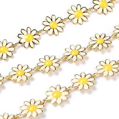 Звено цепи с эмалью из золотой латуни, долговечный, с катушкой, несварные, маргаритка