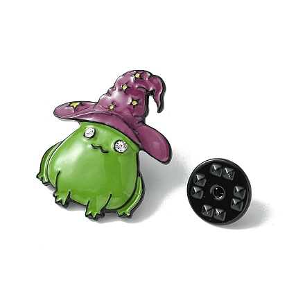 Black Alloy with Rhinestone Brooches, Frog Enamel Pins, for Backpack Clothes