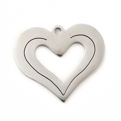 201 Stainless Steel Pendants, Hollow, Heart