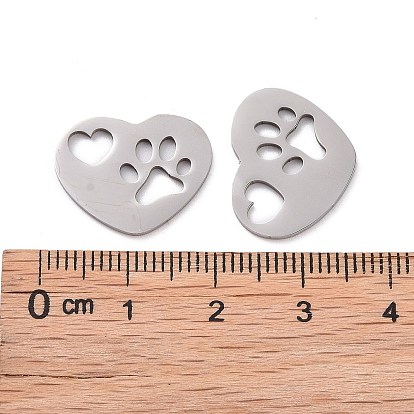 201 Stainless Steel Pendants, Laser Cut, Heart with Hollow Heart & Dog Footprint