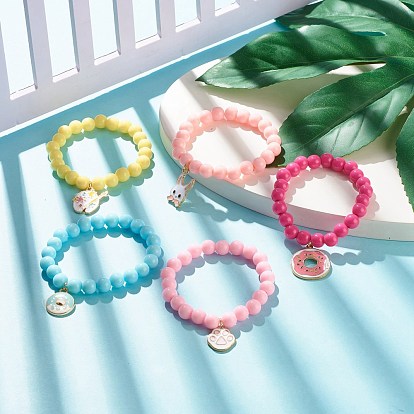Acrylic Beaded Stretch Kids Bracelets, Mixed Shapes Alloy Enamel Charm Bracelets