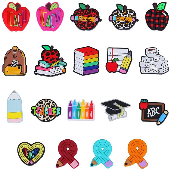 19Pcs 19 Styles Learning Theme Food Grade Eco-Friendly Silicone Focal Beads