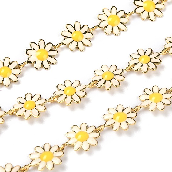 Звено цепи с эмалью из золотой латуни, долговечный, с катушкой, несварные, маргаритка