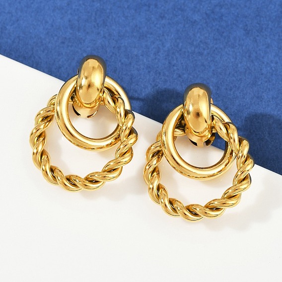 304 серьги-гвоздики с витым кольцом из нержавеющей стали